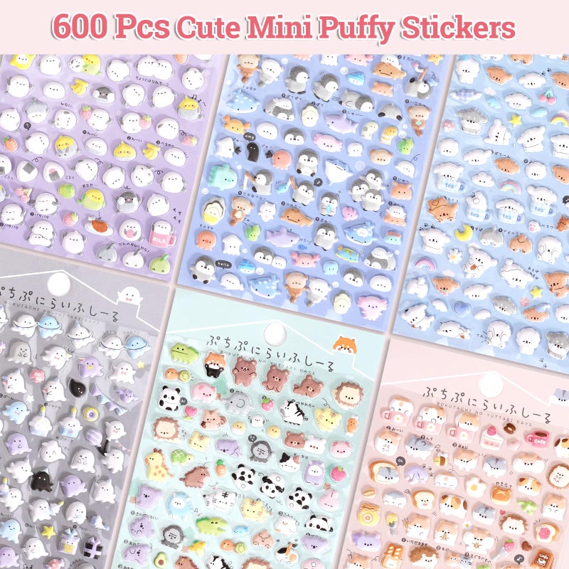 Jactales 600+ Cute Mini Puffy Stickers-Small 3D Tiny Micro Bulk Sticker Set for Kids Girls Adults-Includes Kawaii Japanese Cartoon Ghost Animal Cat Dog Penguin Birds for Phone Case-Removable-6 Sheets - Image 3